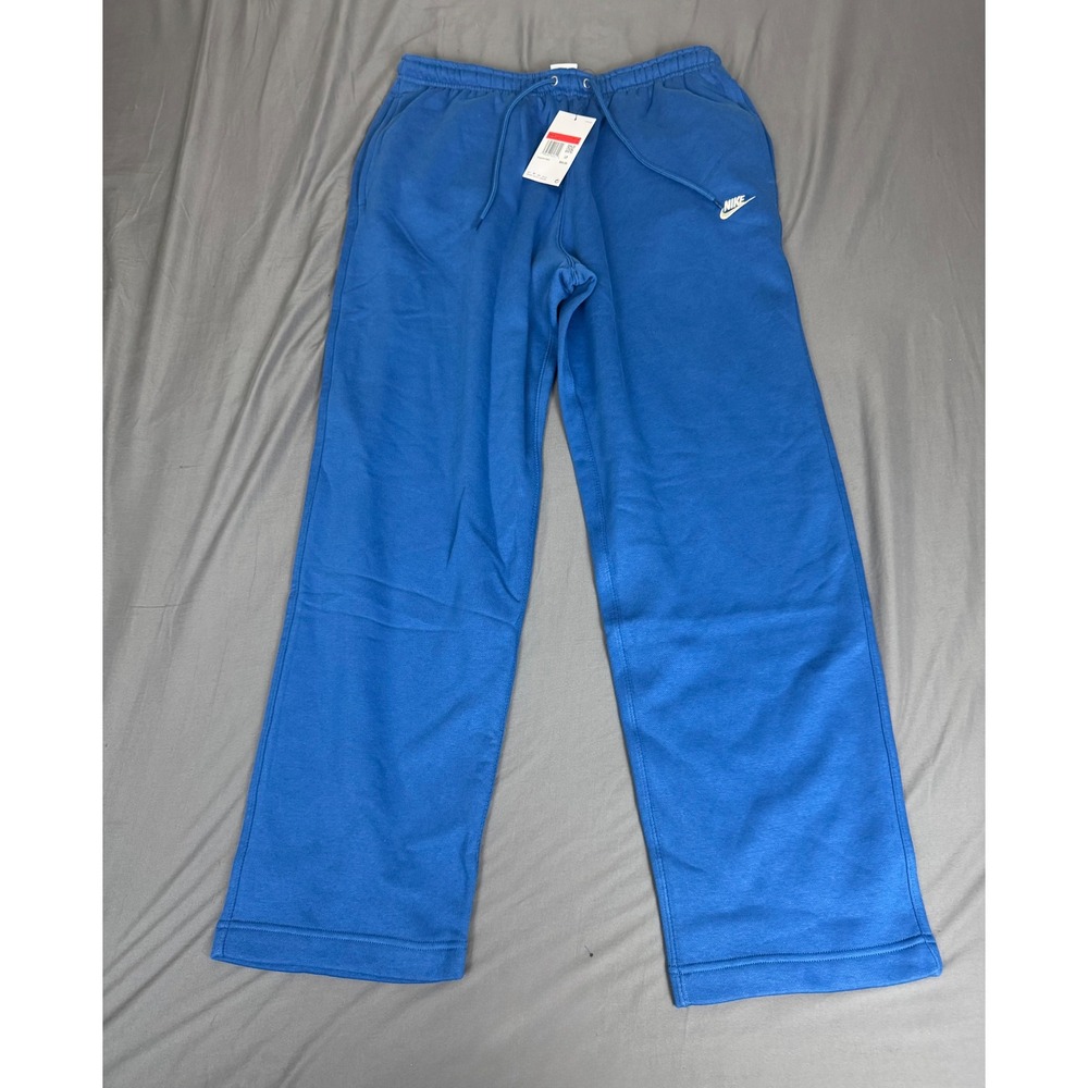Nike Club Mens L Open Hem Fleece Straight Leg Pants Blue FN3730-476 NWT Leisure
